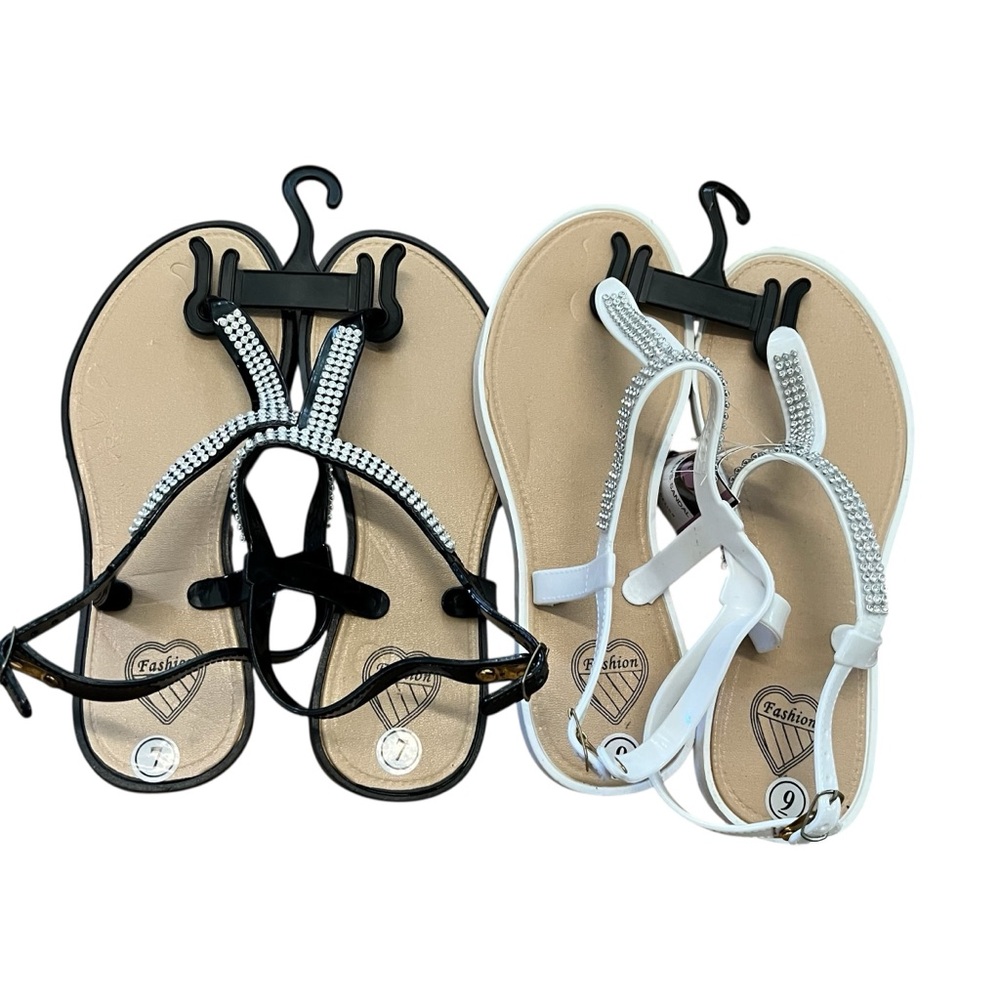 Fashion Womens Rhinestone Embellished Sandals - Black and White